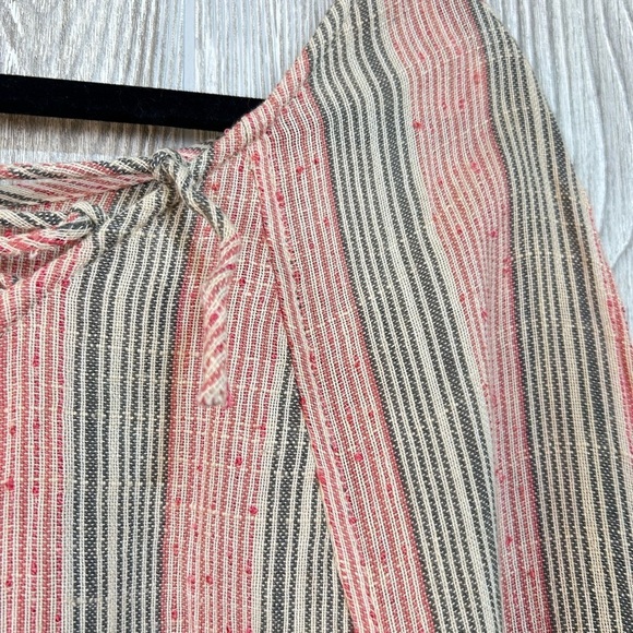 Billabong Vertical Striped Poncho Lance Up V Neck with Fringe Red Gray M/L - Picture 5 of 14